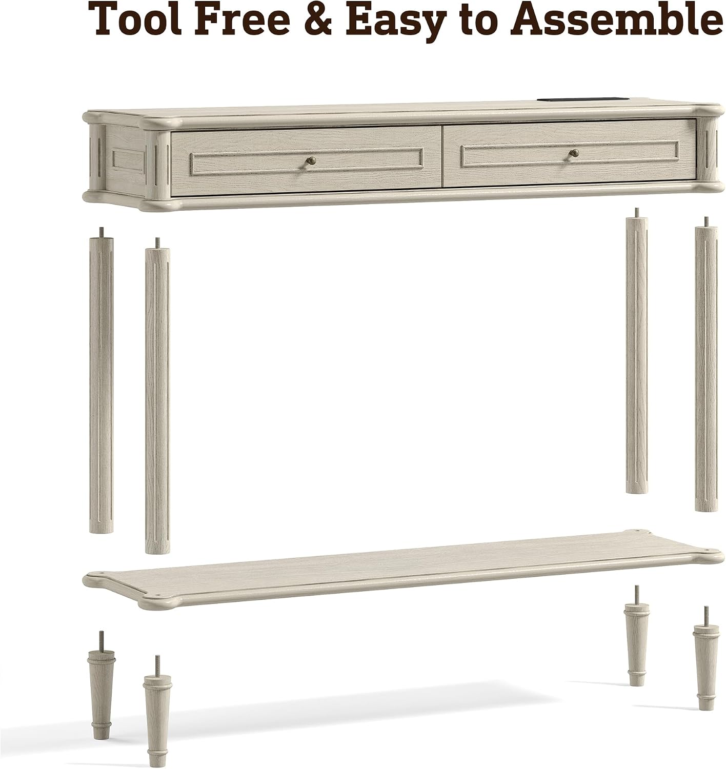 Solid Wood Console Table for Entryway with Charging Station,Retro Entryway Table with 2 Drawers-Easiest Assembly,Sofa Table with Bottom Shelf,Narrow Long Couch Table Behind Sofa for Living Room,Foyer