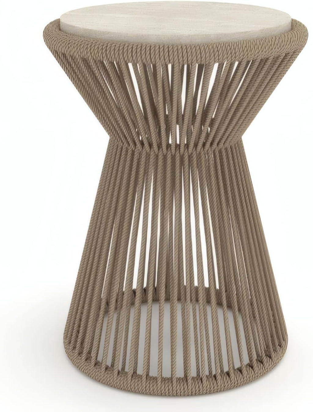 Penau Beige Rope Accent Side Table, Handwrapped Cylindrical Rope Design, Coastal Boho Accent Table for Living Room Bedroom Patio, 15.25 x 15.25 x 22.5 Inchs