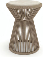 Penau Beige Rope Accent Side Table, Handwrapped Cylindrical Rope Design, Coastal Boho Accent Table for Living Room Bedroom Patio, 15.25 x 15.25 x 22.5 Inchs