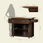 DHH Rolling Kitchen Island with Drop Leaf Countertop&Ample Storage - 39.4" Small Mobile Kitchen Cart On Wheels with Sliding Door,Drawers,Spice Rack & 2-Tier Storage (Dark Walnut)