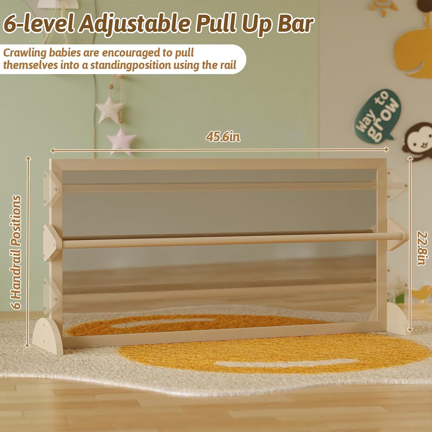 Montessori 3-in-1 Baby Mirror with Pull-Up Bar – Perfect for Toddler Nurseries, Home Learning Spaces, and Children's Classrooms