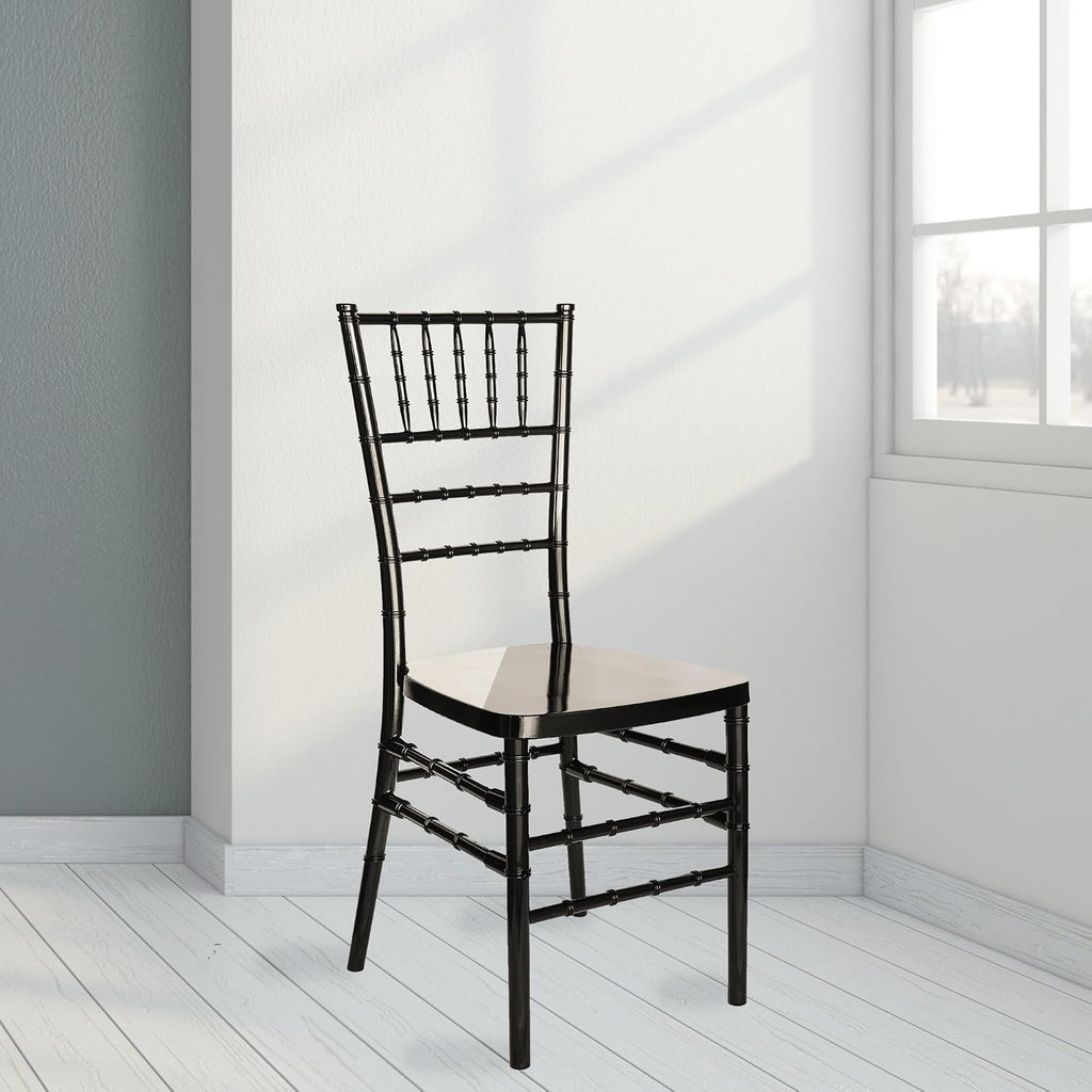 Set of 4 Black Stackable Chiavari Chairs, Modern Dining Chair, Accent Chair, PP Ghost Chairs for Outdoor Banquet Wedding Party Event Reception