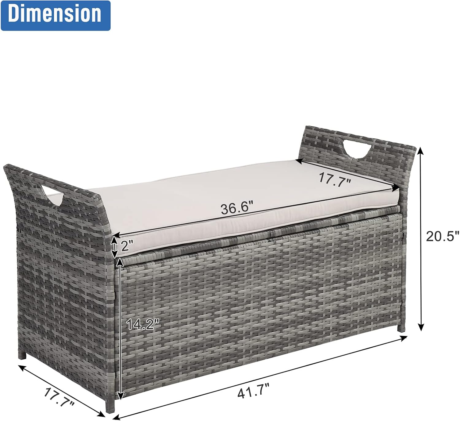 Wicker Outdoor Storage Bench,33 Gallon Rattan Deck Box with Side Handles & Soft Cushion,Patio Bench with Storage,Outdoor Furniture for Pillows,Garden Tools,Pool Accessories,Sports Equipment (Gray)