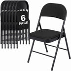 6 Pack Folding Chairs, Fabric Dining Chair Set with Padded Cushion and Back, Indoor Outdoor Seat for Home Office, Parties, Events, Wedding, Extra Guest Seating, Obsidian Black