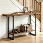 Narrow Console Table, 1.8" Thick Solid Wood Entryway Table for Small Spaces, Heavy Duty 2-Tier Sofa Table, Industrial Metal Frame Hallway, Accent Table for Entrance, Living Room