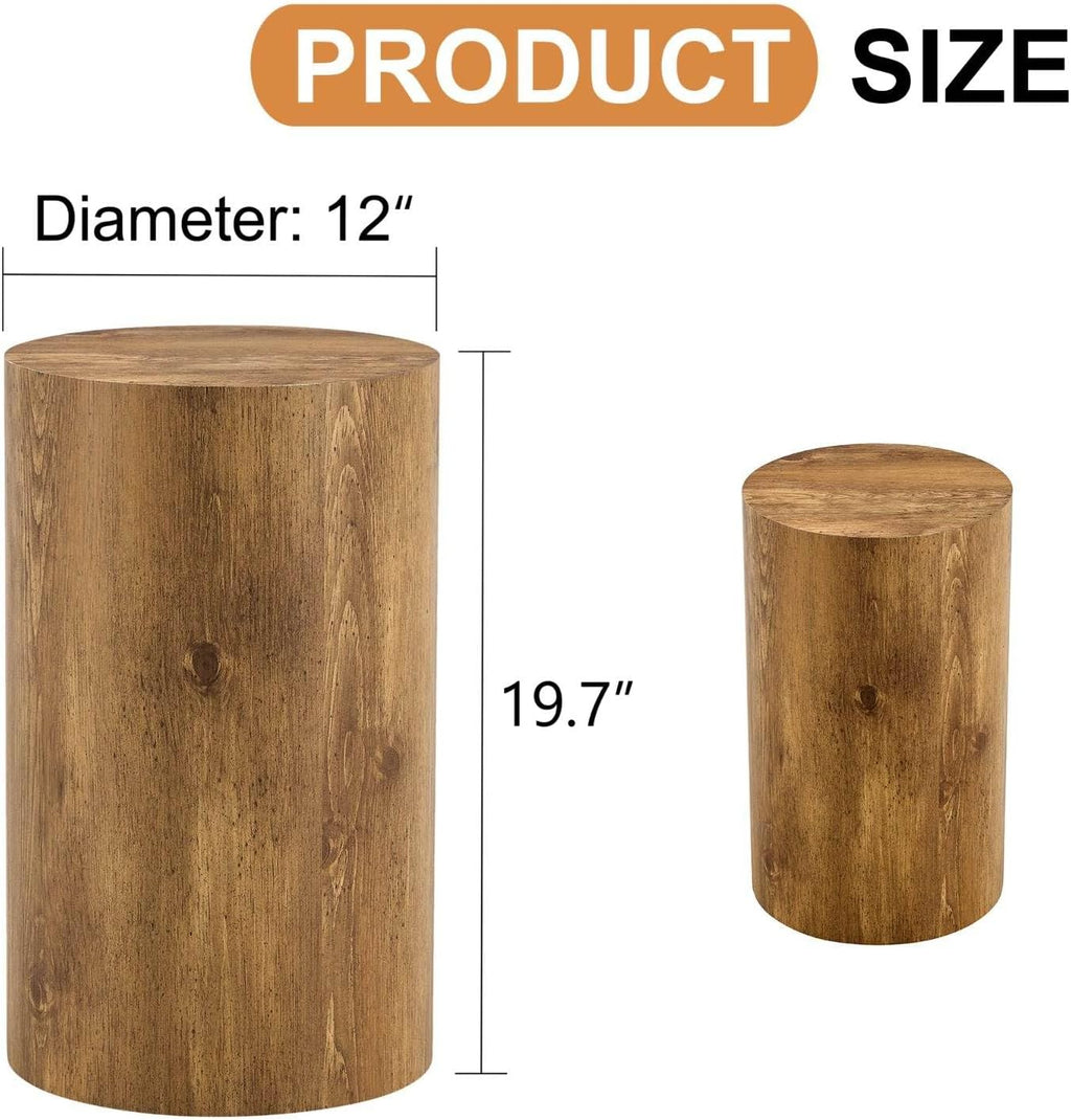 Round Side Table with Imitation Wood Grain, 12" Diameter x 19.7" Height, Modern Cylindrical Design, Sturdy Base with Anti-Slip Feet, Perfect for Living Room, Bedroom, or Office, Wood