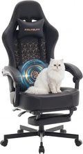 Desk Computer Gaming Chair - Ergonomic Game Office Chair with Extended Footrest and Massage Lumbar Support, Home Gamer Video Game Chairs with Spring Cushion for Adults (Pro Black Leather)