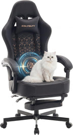 Desk Computer Gaming Chair - Ergonomic Game Office Chair with Extended Footrest and Massage Lumbar Support, Home Gamer Video Game Chairs with Spring Cushion for Adults (Pro Black Leather)