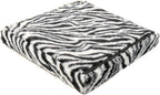 Luxe L 100% Faux Fur Go-Poufs Knock-Down Medium Cube Storage Ottoman, 15"x15"x15", Zebra Black/White, Sleek Seating, Footrest Organizer For Living Room Bedroom Nursery, Easy Setup Modern Compact Piece