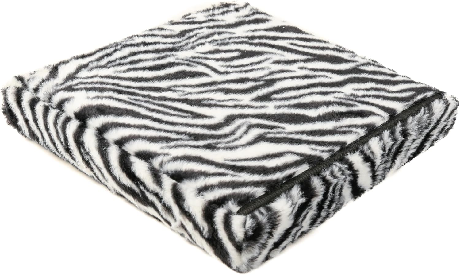 Luxe L 100% Faux Fur Go-Poufs Knock-Down Medium Cube Storage Ottoman, 15"x15"x15", Zebra Black/White, Sleek Seating, Footrest Organizer For Living Room Bedroom Nursery, Easy Setup Modern Compact Piece