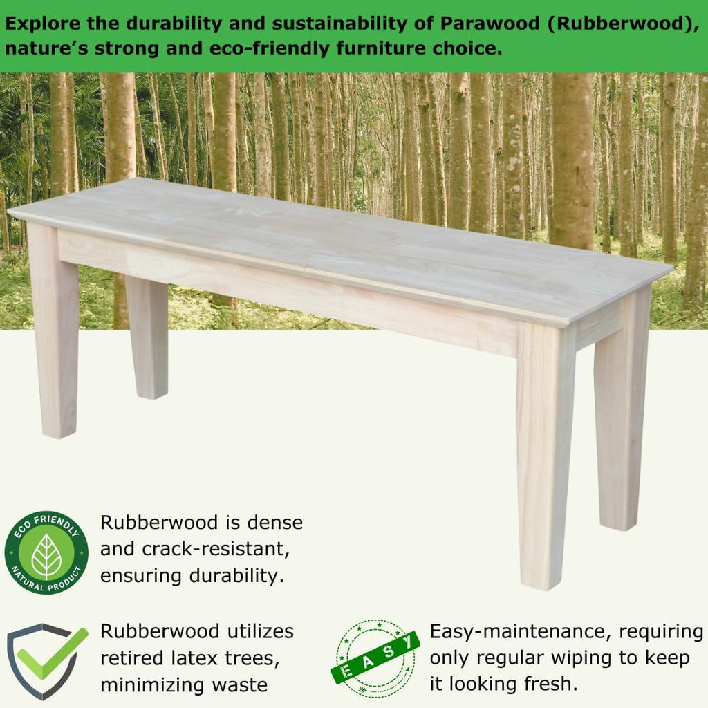 International Concepts Shaker Style Bench, 47-Inch Wide, Solid Parawood, Unfinished