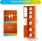 67" Tall Metal Pantry Cabinet with Microwave Stand,Microwave Storage Cabinet with 2 Doors & 3 Adjustable Shelves for Kitchen (2 Glass Doors-Orange, 11.81" D x 15.75" W x 66.93" H)