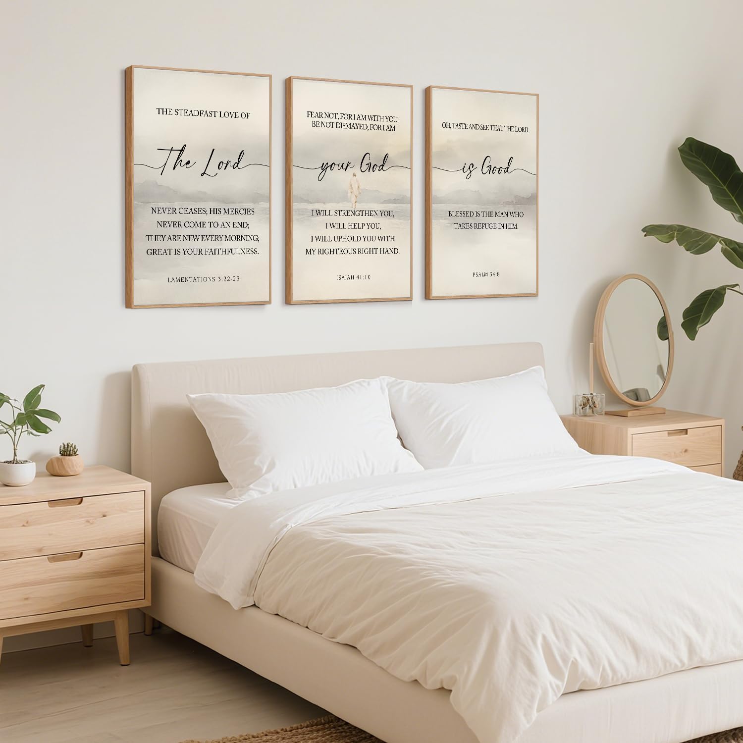 HLNIUC Christian Scripture Framed Wall Art Set of 3,The Lord Your God Is Good Wall Decor(24x36),Inspiring Easter Bible Verse Canvas Artwork,Modern Religious Quotes Prints for Church,Bedroom,LivingRoom