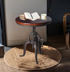 Topower Industrial Retro Side Table Antique Mechanic Crank Height Ajustable Black Walnut Wood Top Three-Legged Farmhouse Accent End Table Copper