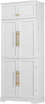 78.2" Tall Farmhouse Kitchen Pantry Cabinet with 8 Door Shelves,Storage Cupboard with 4 Adjustable Shelves,Hidden Drawer,Wine Rack,for Dining & Bathroom (White-G)