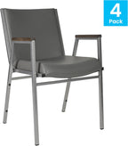 Flash Furniture Hercules Series Heavy Duty Gray Vinyl Stack Chair with Arms and Ganging Bracket, Set of 4