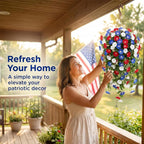 Red White and Blue Hanging Flowers, Patriotic Hanging Flower Baskets,Resistant Faux Silk Flowers, for Porch, Yard, Veterans Memorial Day Patio Home