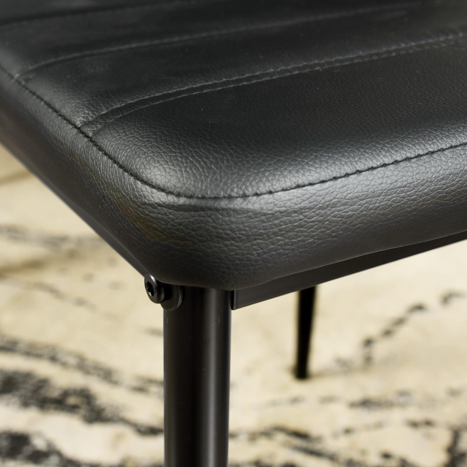 Dining Chairs PU Leather Set of 4, Armless High Back Upholstered Chairs with Metal Frame, Ergonomic Padded Seat for Kitchen, Dining Room, Space-Saving, Black
