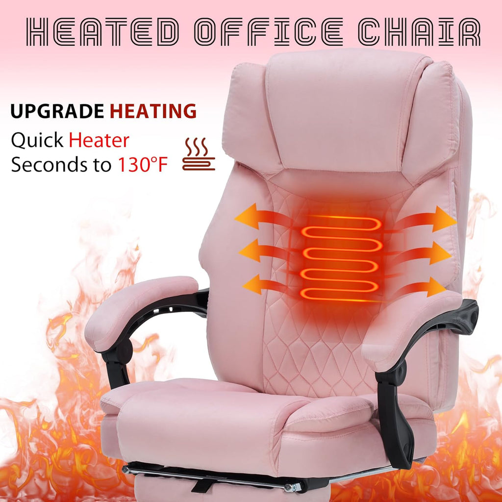 Massage Office Chair with Foot Rest 6 Points Vibration and Heat Home Office Desk Chairs for Heavy People 400lbs Reclining Managerial Chairs Ergonomic Executive Chair (Pink)