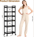 6 Tier Slim Storage Cart, Narrow Rolling Cart with Wheels, Narrow Mobile Utility Shelf Unit Organizer for Kitchen, Bathroom, Laundry Room, Living Room, Small Places, 10in(W), Black