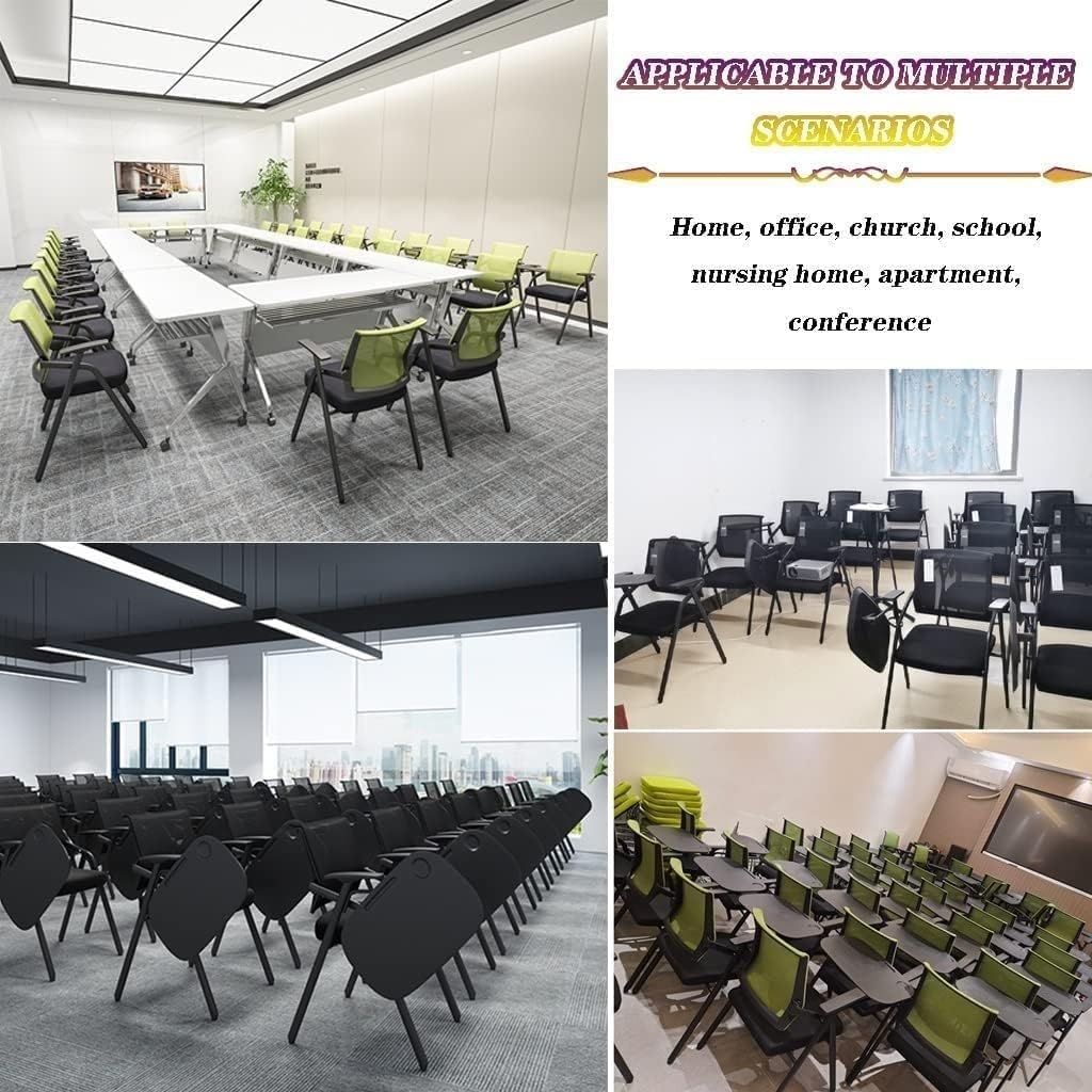 Black Folding Office Chair with Writing Pad Comfortable Armchair for Conference Room Staff Training
