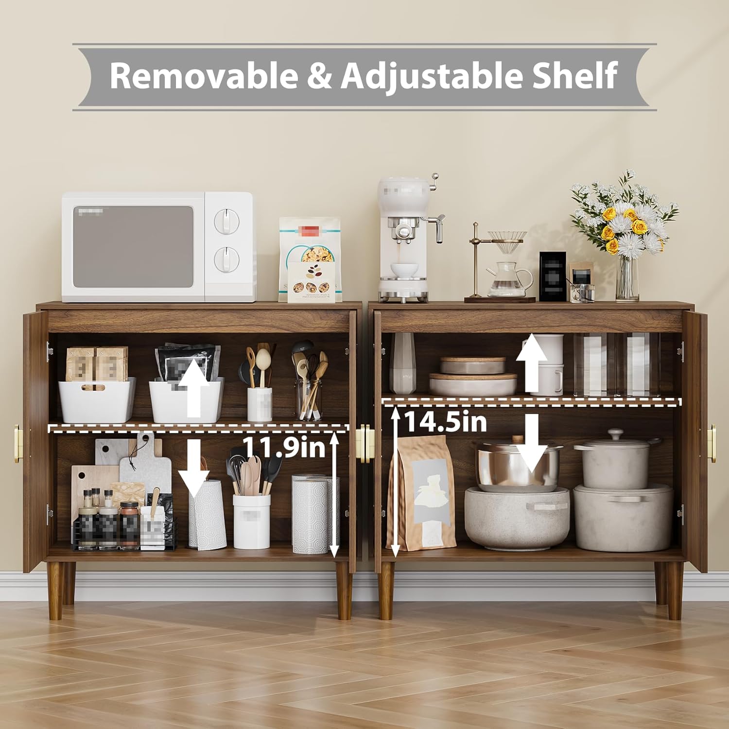 Sideboard Buffet Cabinet with Storage,Sideboard Buffet with Doors and Adjustable Shelf,Wooden Storage Cabinet, 31.3”W x 15.0”D x 30.6”H (Walnut)