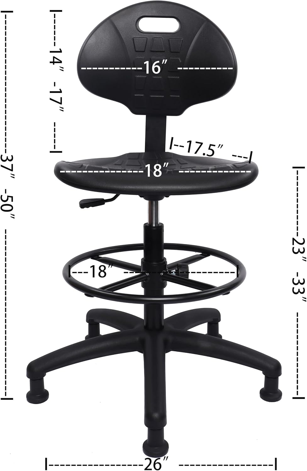 TAKE UR SEAT® Deluxe Drafting Lab Stool Chair, 18'' Adjustable Footring, 10'' Adjustable Height, 450 lbs seat Capacity, Heavy Duty, Shipped Within 24 Hours (Glide Non-Rolling)