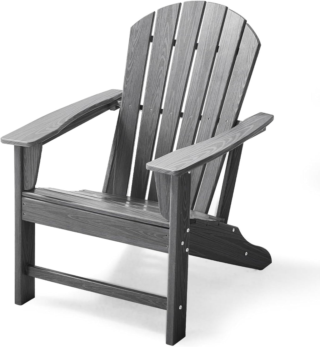 Farmhouse Adirondack Chair Wood Texture, Poly Lumber Patio Chairs, Pre-Assembled Weather Resistant Outdoor Chairs for Pool, Deck, Backyard, Garden, Fire Pit Seating, Slate Gray