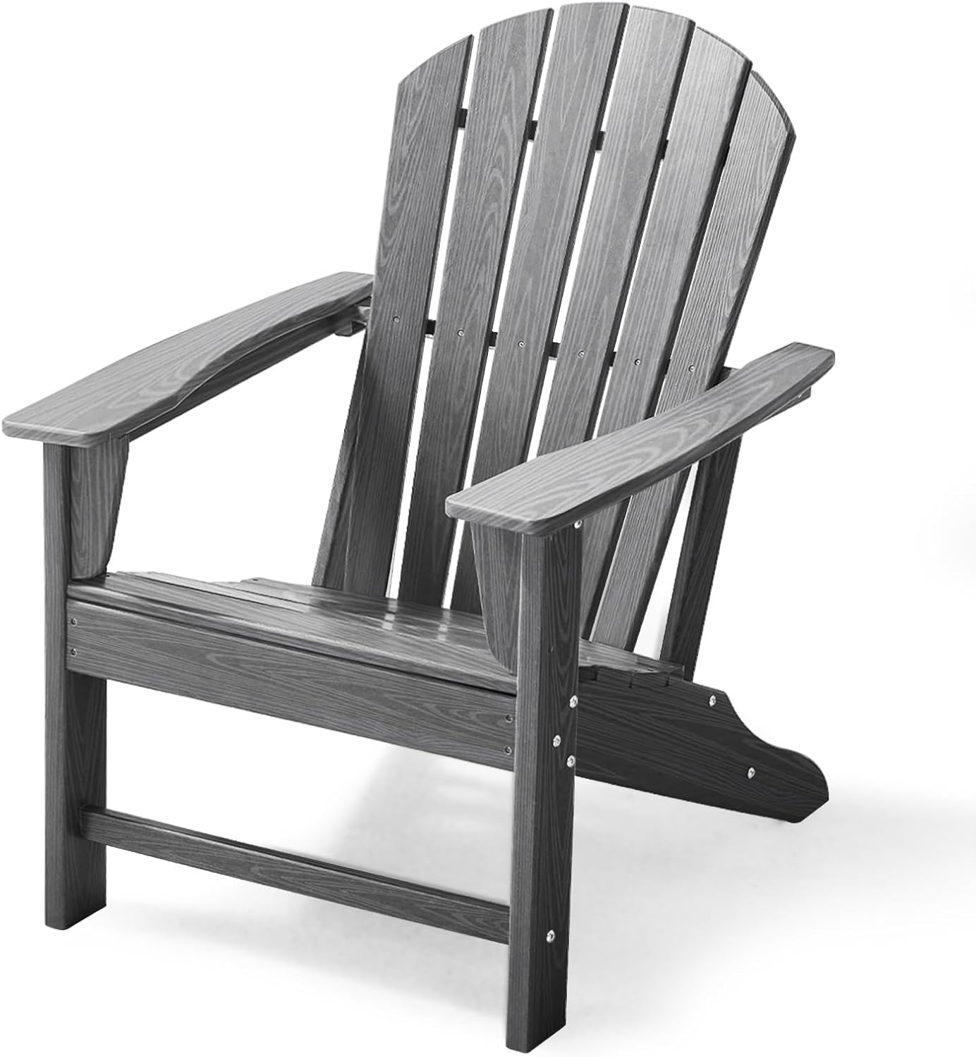 Farmhouse Adirondack Chair Wood Texture, Poly Lumber Patio Chairs, Pre-Assembled Weather Resistant Outdoor Chairs for Pool, Deck, Backyard, Garden, Fire Pit Seating, Slate Gray