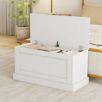 LOKO 35.5” Storage Chest, Lift Top Storage Box with Metal Hinges, Wooden Storage Bench with Safety Hydraulic Strut, Large Modern Storage Trunk for Living Room, Bedroom, Entryway (White)