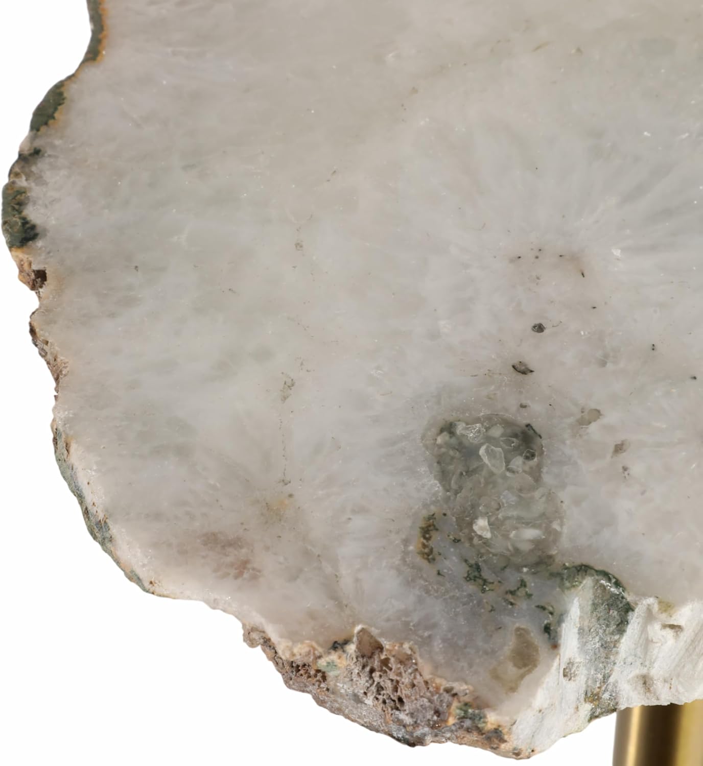 Classy End Table, Side Table, or Night Stand - Raw Agate Drink Table with Slim Metal Base Perfect for Small Spaces - Bold Accent for Modern Office, Living Room, or Bedroom Decor - 24" Ivory & Gold