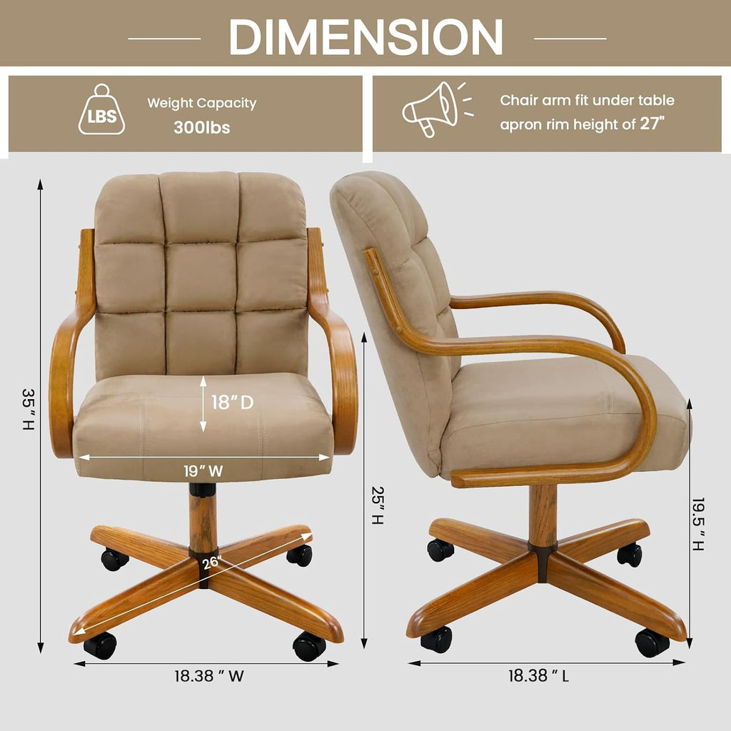 Chromcraft Set of 2 Swivel Tilt Fabric Chair Ultra Comfortable Kitchen Chair with Wheels for Home Kitchen