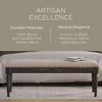 Maven Lane Elizabeth Traditional Wooden Upholstered Bench, Padded Seat for Kitchen Dining Room Table or Entryway in Antiqued Black Finish