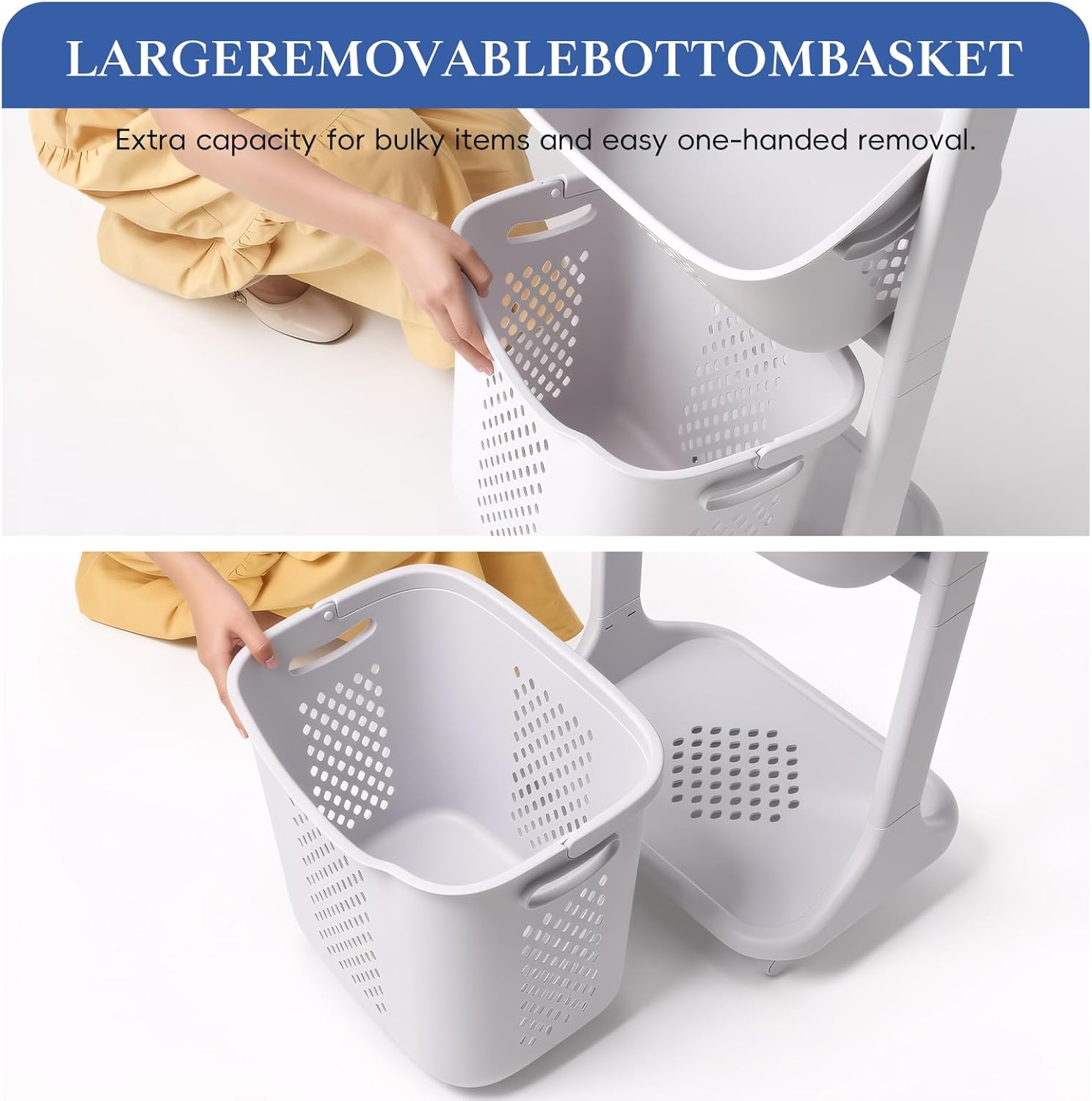 4-Tier Vertical Laundry Hamper Sorter with Wheels, Removable Vertical Rolling Laundry Basket, 4 Section Sorters Cart for Small Space, Dorm, Closet, Bathroom Grey-4Layer