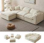 Oversized Cloud Couch Sectional Sofa for Living Room, Modular L Shaped Boneless Chenille Sofa with Chaise Lounge, Deep Seat Convertible Couch, Compressed No Assembly Floor Sofa (White)