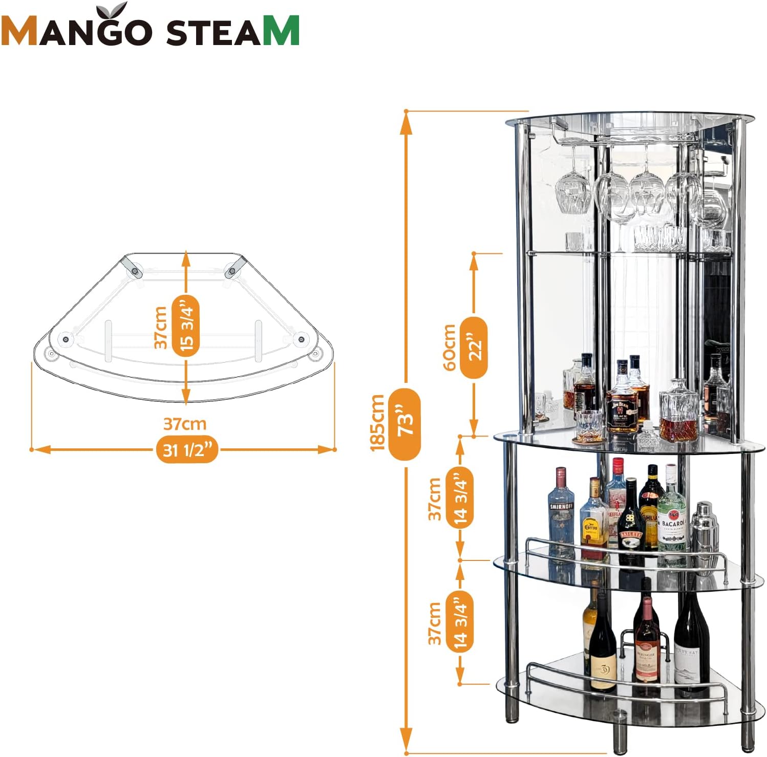 Mango Steam Contemporary Modern Home Entertainment Liquor Bar Catalina Table (Tower Bar, Clear)