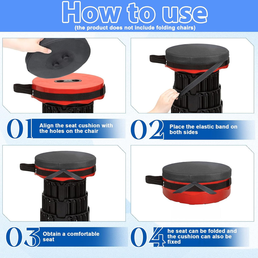 2 PCS Telescopic Stool Cushion, 9.8 Inch Retractable Folding Stool Cushions Round Memory Foam Cushions for Retractable Camping Stools with Elastic Strap for Picnics, Camping and Fishing-Only Cushion