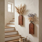 2 Pack Wooden Wall Vase, Dark Brown Hanging Wall Planter, Modern Boho Wall Decor, Farmhouse Entryway Bathroom Wall Decor, Rustic Art for Living Room, Bedroom, Dining Room