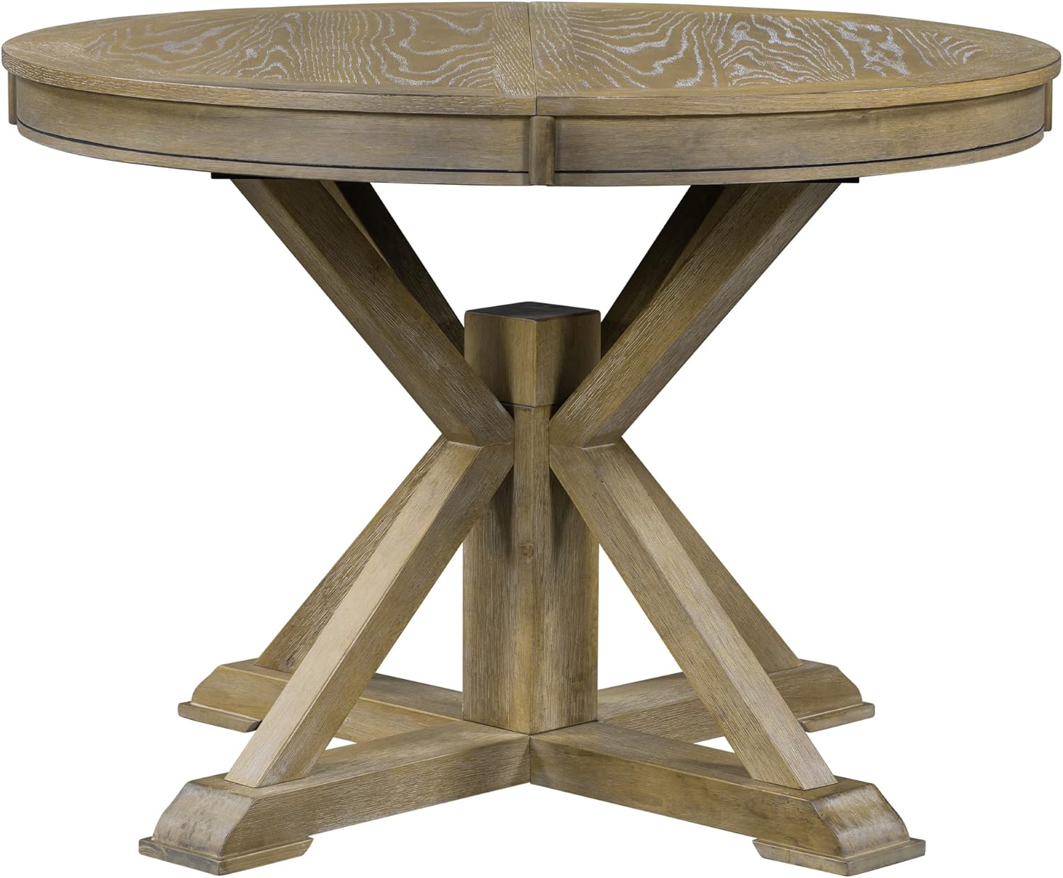 54'' Round Oval Dining Table Extendable Kitchen Table for 4-6, Modern Mid-Century Retro Style Wood Dining Room Table with a 12" Leaf for Living Room Kitchen, Natural Wood Wash