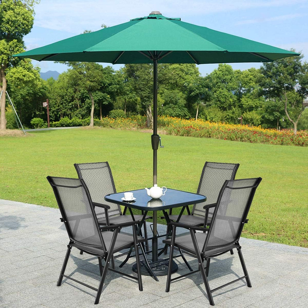 S AFSTAR Patio Chairs Set of 4, Outdoor Folding Dining Chairs with Armrests, Foldable Porch Chairs for Lawn Deck Backyard, Folding Chairs for Adults (Gray)