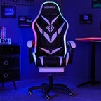 HOFFREE Gaming Chair Massage with Bluetooth Speakers and Led Lights Ergonomic Computer Gaming Chair with Footrest RGB Video Game Chair with High Back Lumbar Support White and Black