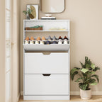 VASAGLE Custos Collection - Shoe Cabinet, Shoe Organizer, Open Compartment, Adjustable and Removable Dividers, 3 Flip Drawers, 9.4 x 31.5 x 54.5 Inches, for 21-24 Pairs, Cloud White ULBC043WB01