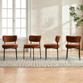 Boucle Dining Chairs Set of 4, Brown Mid Century Modern Kitchen Dining Room Chairs with Curved Backrest and Metal Frame, Round Upholstered Dining Chairs for Kitchen, Living Room