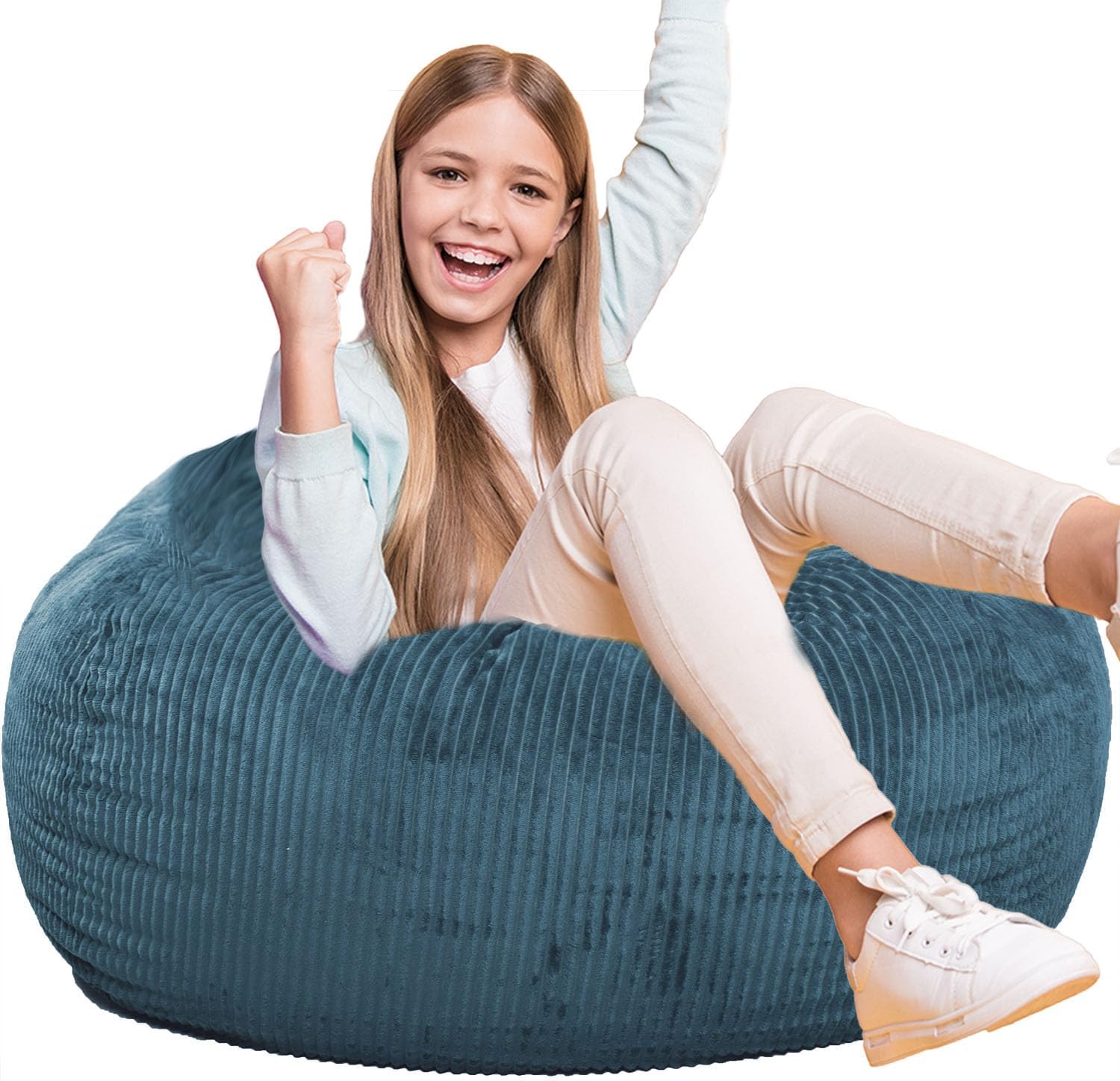 Bean Bag Chair, with Faux Fur Cover for Teens and Kids, Foam Bean Bag Chairs, Soft Faux Fur Fabric, Round Fluffy Bean Bag Sofa