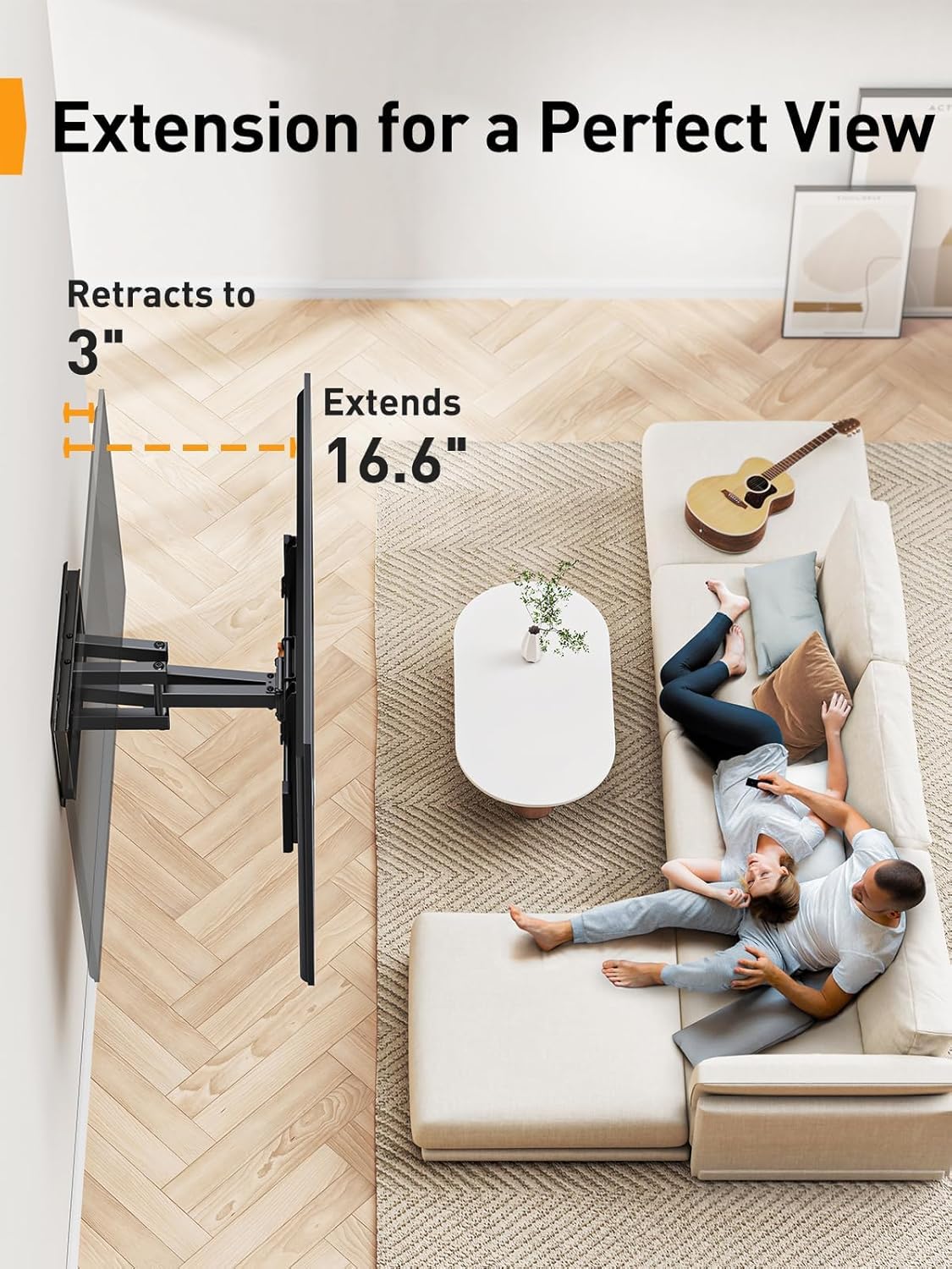 Perlegear UL Listed Full Motion TV Wall Mount for 42-90" TVs up to 132lbs, Heavy Duty TV Mount with Dual Articulating Arms, Tool-Free Smooth Tilt, Swivel, Fits 16" Studs, Max VESA 600x400mm, PGLF8