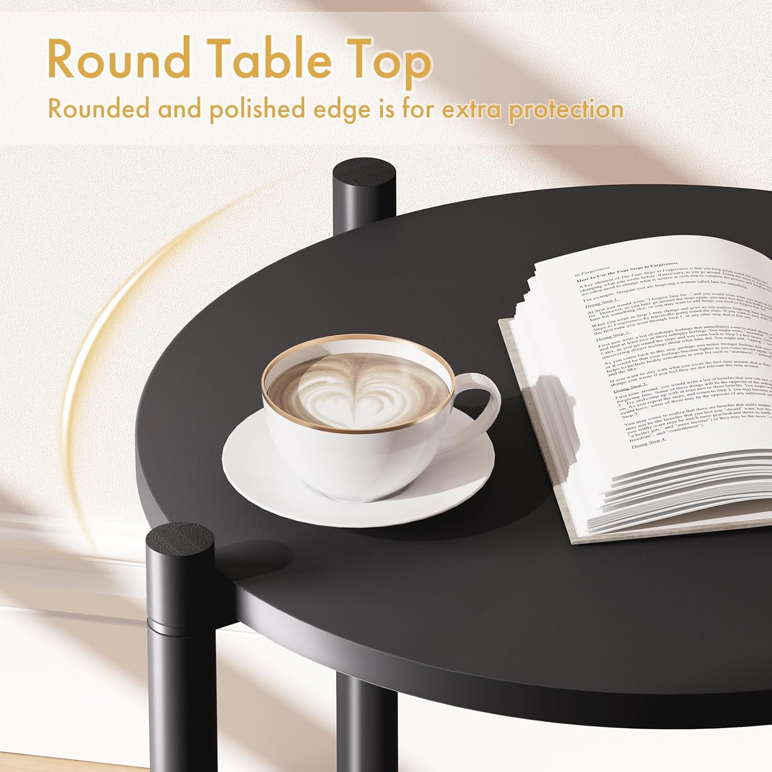 Side Table, End Table Small Round Table Sofa Bedside Table Mini Coffee Accent Table, Farmhouse Wood End Table Stand, Nightstand for Small Spaces, Living Room, Bedroom, Office, Black