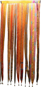 ETHINUMATIC®️ Recycled Silk Sari Ribbon Door Curtain, Bohemian Boho Room Divider, Rod Pocket, Handmade, 80x48 Inch (Yellow)