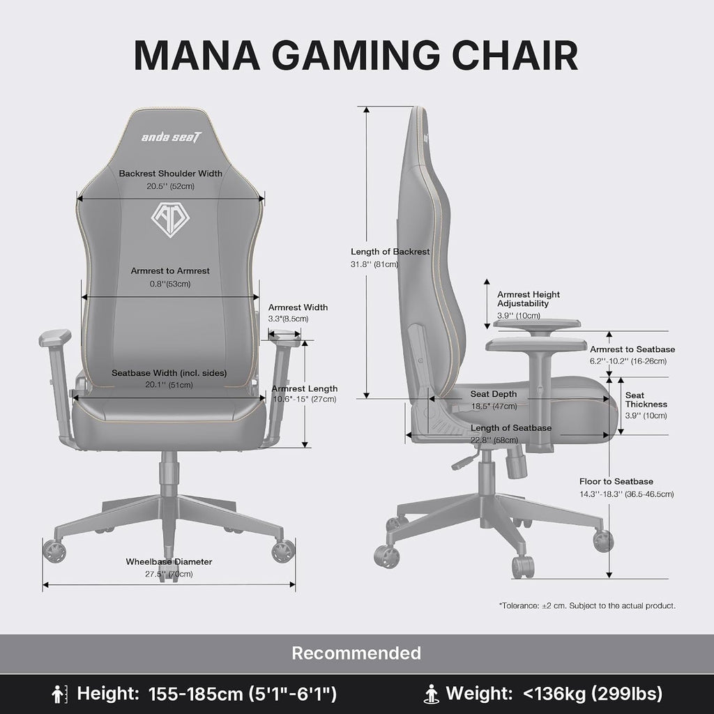 Anda Seat MANA Gaming Chair for Adults - Ergonomic Black Leather Game Chairs with Adjustable Armrest, Comfortable Office Chair with Lumbar Support, Heavy Duty Wide Computer Seat for Home & Work