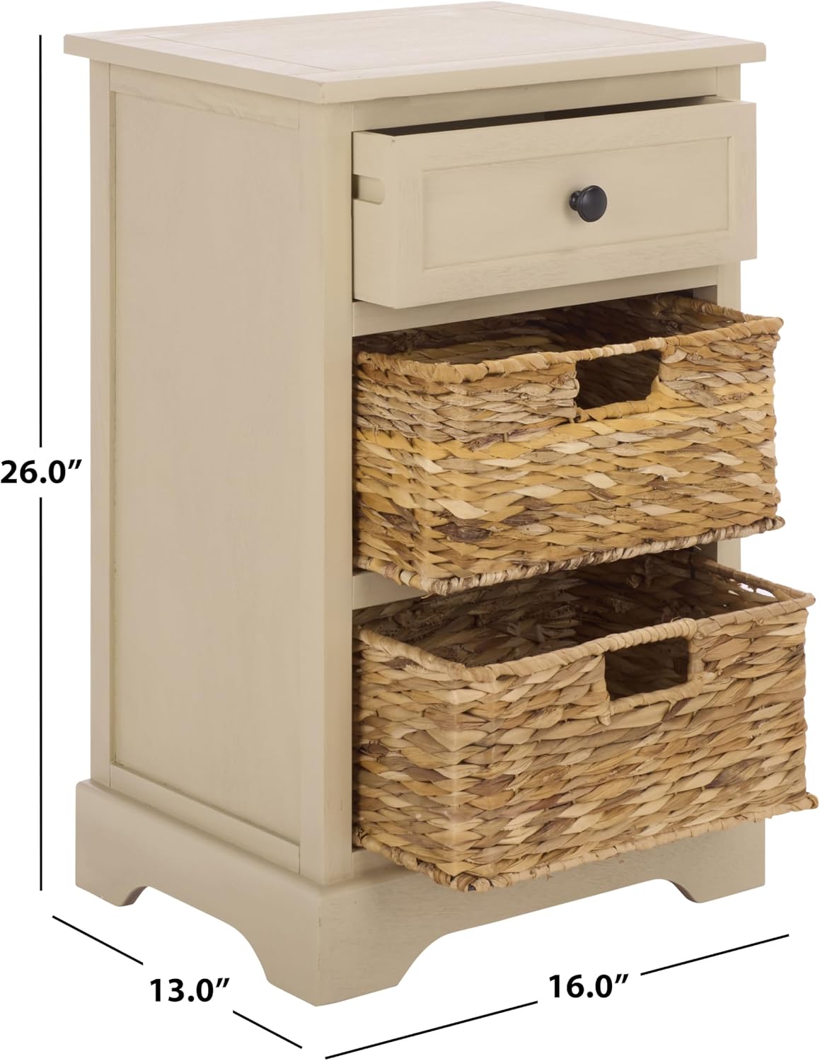 SAFAVIEH Furniture - Carrie 3-Shelf Side Table - Sand - Solid Wood - Farmhouse Tiered Design - Ideal for Living Room, Entryway, Home Office, 16" W x 13" D x 26" H - Fully Assembled (AMH5700J)