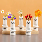 MOUGIGI Set of 5 Cat Flower Vase Bud Ceramic Small Cute Mini Handmade Decor - Unique Modern Tiny Wedding Party Birthday Gift - Bulk Trendy Pretty Little Vases